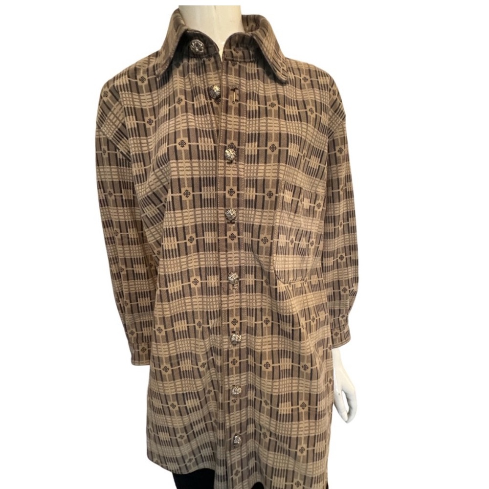 Plaid suede leather shirt with silver buttons XL